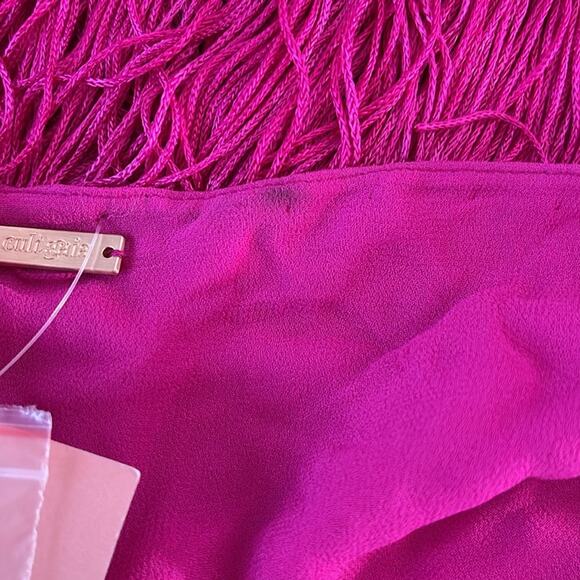 Cult Gaia Lorena Fringe Crystal Embellished Long Sleeve Pink Crop Top Size Small - Picture 3 of 11